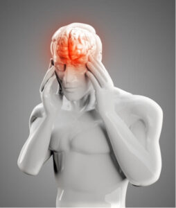 3D render of a person clutching their head in pain, visualising the need for headache relief through walking.